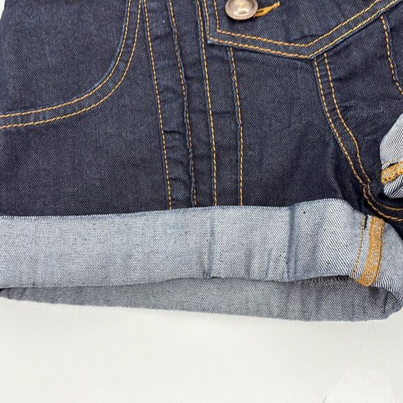 Miss Selfridge UK High Waist Stretch Denim‎ Button Shorts Side Zip Dark Blue 0 - Picture 4 of 9